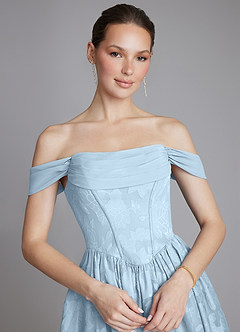 Azazie Raisa Bridesmaid Dresses Sky Blue A-Line Off the Shoulder Floral Burnout Dress image4
