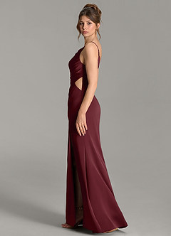 Azazie Hudsyn Jurken voor bruidsmeisjes Jurk van Stretch Satijn met Zeemeermin One-shoulder Cabernet image2
