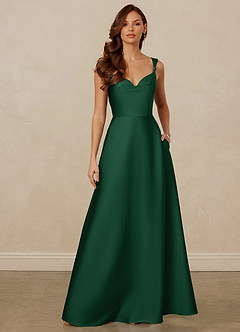 Christian Siriano Bridal for Azazie 1001 Brautjungfernkleider A-Linie Herzausschnitt Stretch-Satin Kleid Dunkelgrün image1