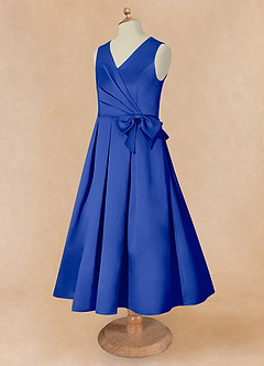 Azazie Ronda Final Sale Royal Blue A-Line Pleated Matte Satin Dress image8