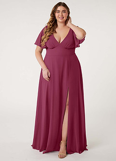 Azazie Kimber Bridesmaid Dresses Mulberry A-Line Flounce Sleeve Chiffon Dress image9