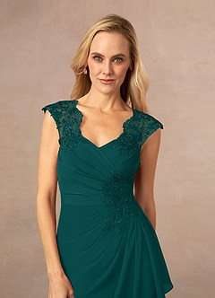 Azazie Gladys Mother of the Bride Dresses Peacock A-Line Queen Anne Lace Chiffon Dress image5