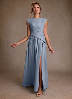 Azazie Kalleen Mother of the Bride Dresses Dusty Blue A-Line Pleated Chiffon Dress image2