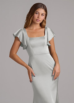 Azazie Elkie 신부 들러리 드레스 인어 스퀘어 네크라인 스트레치 새틴 바닥 길이 드레스 image6