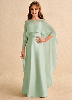 Azazie Fishie Junior Formal Blumenmädchenkleider A-Linie Matte Satin Kleid Staubiger Salbeigrün image1