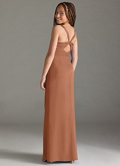 Azazie Mero Junior Bronzer Mermaid Pleated Stretch Satin Dress image2