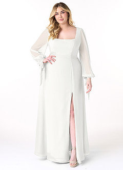 Azazie Leonia Bridesmaid Dresses White A-Line Long Sleeve Chiffon Dress image8