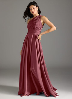 Azazie Charlize Bridesmaid Dresses Desert Rose A-Line One Shoulder Stretch Satin Dress image4