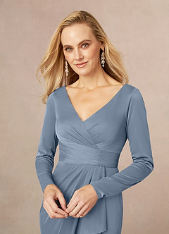 Azazie Risa Mother of the Bride Dresses Twilight Mermaid V-Neck Pleated Mesh Dress image4
