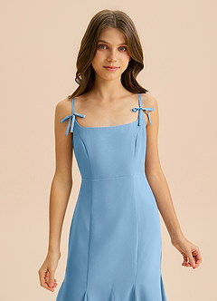 Azazie Evey Junior Abito Sirena in Chiffon Plissettato Blu Acciaio image6