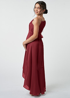 Azazie Oaklynn Junior Robe Trapèze en Mousseline de soie Plissée Merlot image5