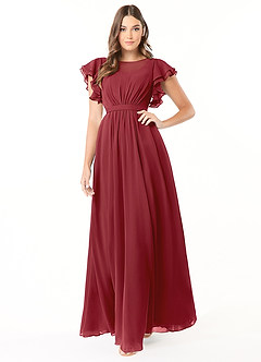 Azazie Daphne Bescheidene Brautjungfernkleider A-Linie Gekräuselt Chiffon Bodenlänge Kleid image1
