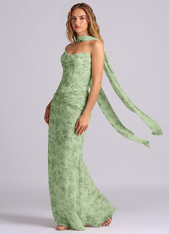 Azazie Sorrel Bridesmaid Dresses Green Fern Floral Mermaid Corset Chiffon Dress image3