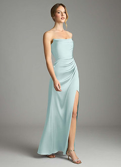 Azazie Leonis Bridesmaid Dresses Mist Mermaid Pleated Stretch Satin Convertible Dress image6
