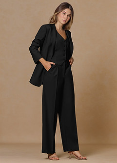 front Rowan Black Refined Weave Performance 3-Piece Suit