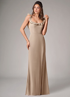 Azazie Callie Bridesmaid Dresses Taupe Mermaid Side Slit Chiffon Convertible Dress image3