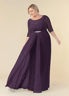 Azazie Leonine Kleider für die Brautmutter A-Linie Schaufel Spitze Chiffon Kleid Pflaume image8