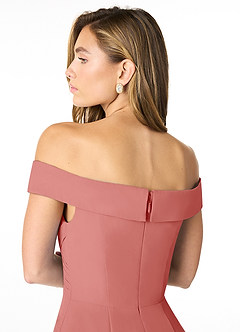 Azazie Lecia Bridesmaid Dresses Antique Rose Empire Off-The-Shoulder Pleated Chiffon Convertible Dress image7