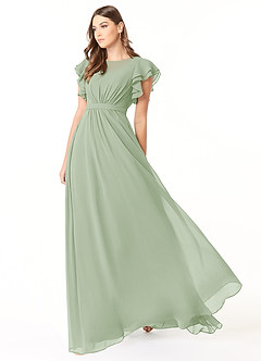 Azazie Daphne Vestidos modestos de dama de honra Vestir Linha A Ruched Comprimento do chão Chiffon image3