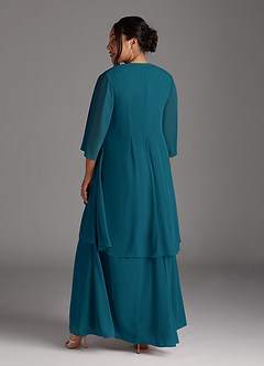Azazie Manuella Vestidos para mãe da noiva Vestir Tinta Azul de Chiffon de Linha A com Decote em V Plissado image15