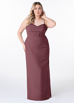 Azazie Mai Brautjungfernkleider Etui Plissee Chiffon Kleid Sangria image7