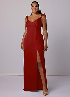 Barbie ♥ Azazie Bridesmaid Dresses Pomegranate Sheath Stretch Satin Dress image9