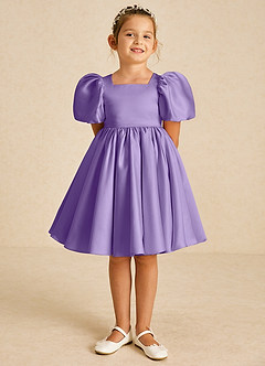 Azazie Muffin Flower Girl Dresses Tahiti A-Line with Sleeves Matte Satin Dress image2