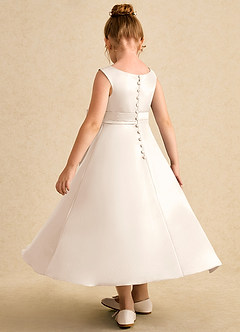 Azazie Eve Flower Girl Dresses White Alabaster A-Line Pleated Matte Satin Dress image5