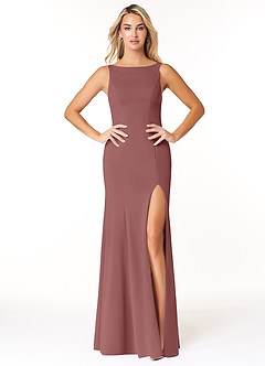 Azazie Rogue Bridesmaid Dresses Desert Rose Mermaid Scoop Side Slit Stretch Crepe Dress image1
