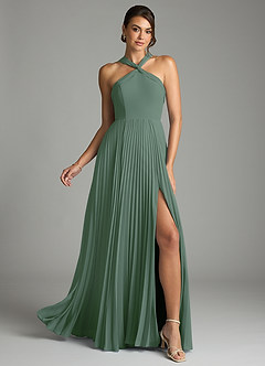 Azazie Afra Abiti da Damigella Abito A-Line in Chiffon Plissettato Eucalipto image1