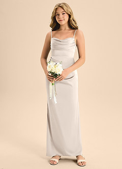 Azazie Mai Junior Robe Fourreau en Satin extensible Décolleté en cœur Albâtre Blanc image4