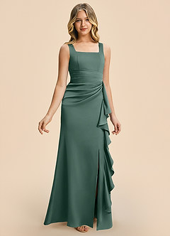 Azazie Adrienne Junior Eucalyptus Sheath Pleated Stretch Satin Dress image6