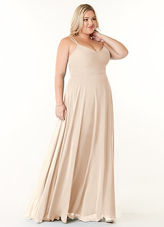 Azazie Janine Brautjungfernkleider A-Linie V-Hals Chiffon Kleid Alabaster Weiß image8