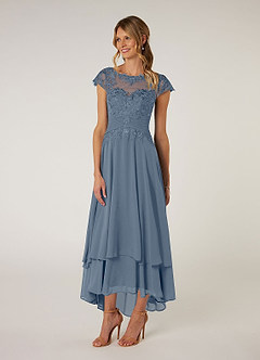 Azazie Shonda Brudens mor kjoler Boatneck Plisseret Blonder Chiffon Asymmetrisk Kjole image3