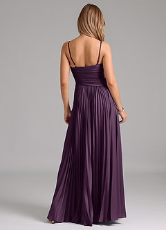 Azazie Vini Bridesmaid Dresses Plum A-Line Pleated Stretch Satin Dress image6