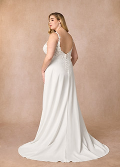 Azazie Clementina Wedding Dresses Diamond White A-Line V-Neck Sequins Stretch Crepe Dress image9