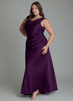 Azazie Kieryn Vestidos de damas de honor Vestido Uva de Satén Elástico de Corte Sirena con Plisado image11