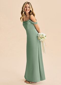 Azazie Lettie Junior Matcha A-Line Off the Shoulder Stretch Satin Dress image1
