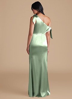 Azazie Xyla Robes de demoiselle d'honneur Robe Fourreau Convertible en Satiné métallisé Épaule décolletée Matcha image5