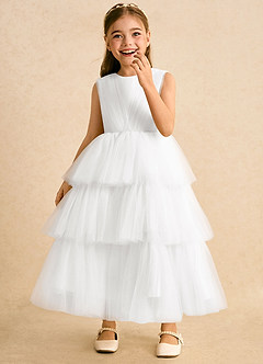 Azazie Marshmallow Robe Demoiselle D'honneur Fillette Robe Princesse en Tulle Arc Blanc image5