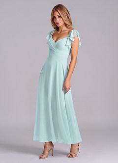 Azazie Leilani Brautjungfernkleider A-Linie Gestreift Chiffon Kleid Nebel image4