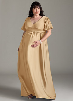 Azazie Verna vestidos de dama de honor de maternidad Vestido de Corte En A Volante Hasta el suelo Satén Elástico image9