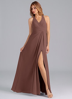 Azazie Dorota Vestidos de madrinha de casamento Vestido Café Expresso de Chiffon de Linha A com Plissado image4
