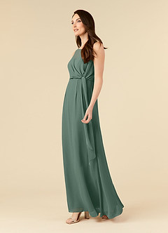 Azazie Marchioness vestidos de madre de la novia Vestido de Musgo Marino de Gasa de Corte En A con Cuello redondo plisado image3