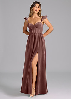 Azazie Denisse Bridesmaid Dresses Espresso A-Line Ruched Velvet Dress image5
