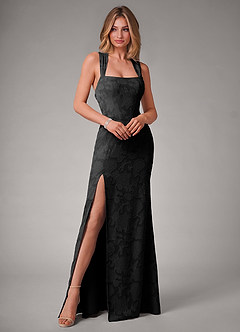 Azazie Luci Bridesmaid Dresses Black Mermaid Pleated Floral Burnout Convertible Dress image3