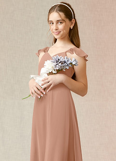 Azazie Everett Junior Champagne Rose A-Line Chiffon Dress image6