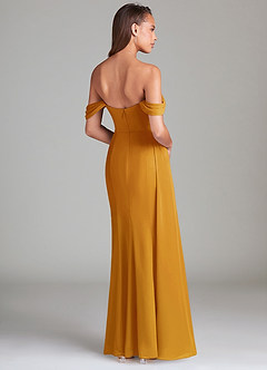 Azazie Amyra Bridesmaid Dresses Butterscotch Sheath Off the Shoulder Chiffon Convertible Dress image4