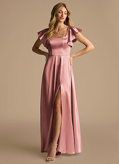 Azazie Bondi Bridesmaid Dresses Dusty Rose A-Line Bow Metallic Satin Dress image4