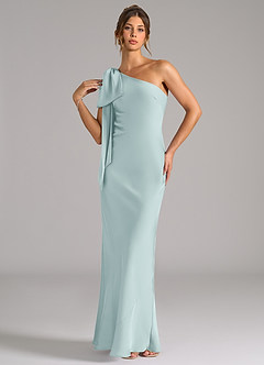 Azazie Capri Bridesmaid Dresses Mist Mermaid One Shoulder Stretch Satin Dress image3